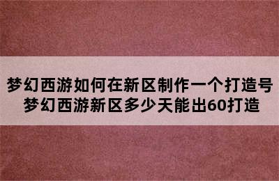 梦幻西游如何在新区制作一个打造号 梦幻西游新区多少天能出60打造